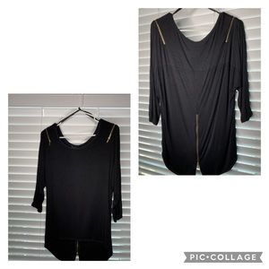 Bebe black blouse with gold zipper detail